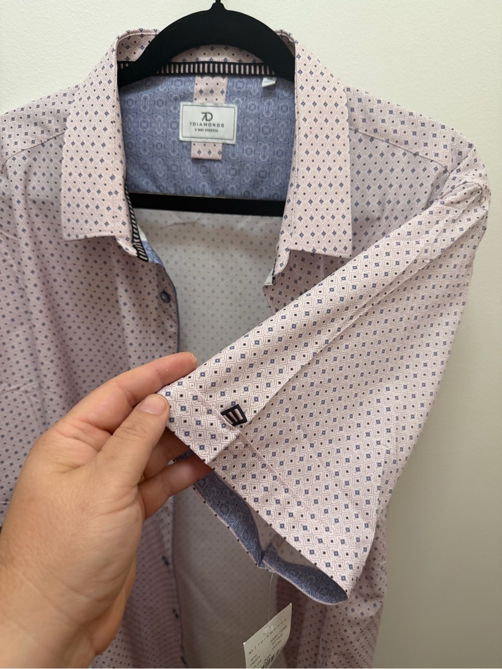7 Diamonds Men's Light Pink Short Sleeve Button Down with Micro Pattern - Picture 4 of 12
